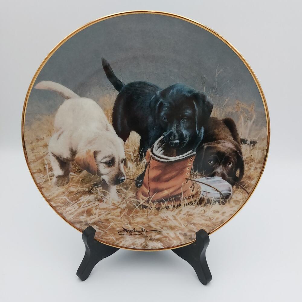 Franklin Mint Three To Boot Collector Plate James Killen Labrador Puppies Dog 8"